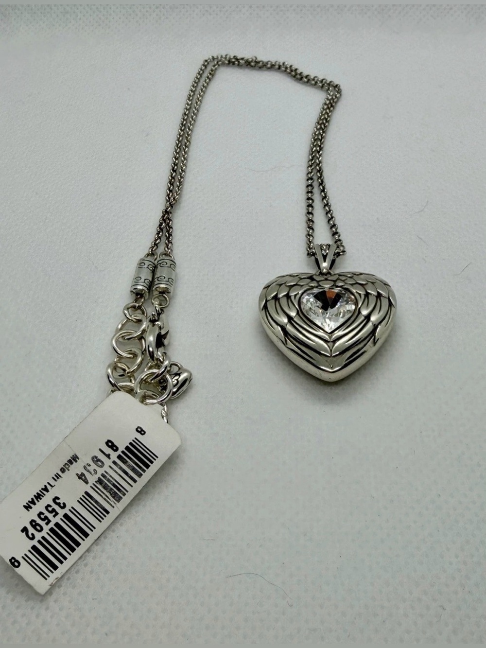 😇🪽NWT BRIGHTON Silver Angel Valkyrie Heart Pendant Necklace with Crystal Accent
